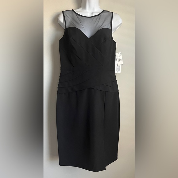 New Aidan Mattox Women’s Black Illusion Pleated Fit Flare Cocktail Dress Sz. 6 - Picture 2 of 9